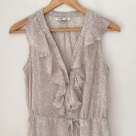 Old Navy Beige Drawstring Sheer Ruffle Dress - Picture 3 of 7